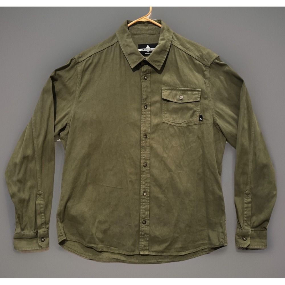 American Giant Mens Button Down Shirt XL Green Workwear Long Sleeve Made In USA